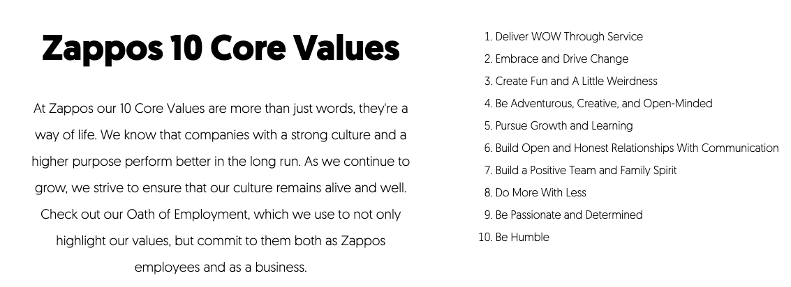 Zappos core values